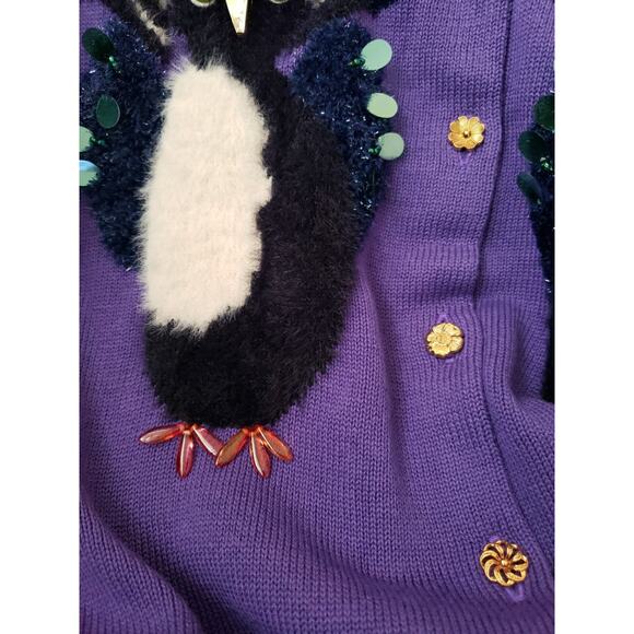 MUVEIL Penguin Knit Cardigan Purple Embellished Sz FR38 US M Made In Dreamland - - Picture 5 of 8